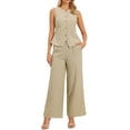 thumbnail image 2 of INSPIRE CHIC Two Piece Outfits for Women's Linen Vest Waistcoat Dressy Casual  Sets Wide Leg Pants Suits XS Khaki, 2 of 6