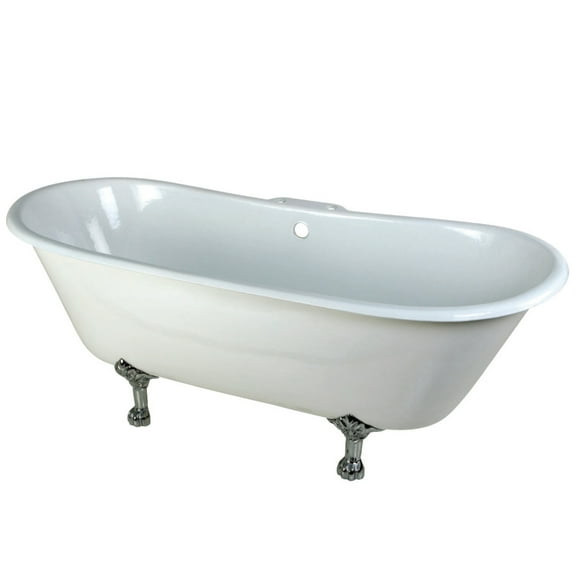 Aqua Eden VCT7D6728NH1 67-Inch Cast Iron Double Slipper Clawfoot Tub with 3-3/8 Inch Wall Drillings, White/Polished Chrome