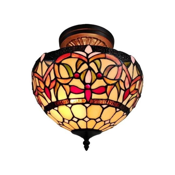 Amora Lighting Tiffany Style Stained Glass Semi-flush Pendant Lamp from