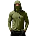 thumbnail image 2 of Men's Hooded Long Sleeve Sun Protection Shirt - UPF 50+ Lightweight Breathable Pullover with Face Mask & Zipper Pocket - Quick-Dry Outdoor Fishing & Hiking Top for Summer Dark Green S, 2 of 7