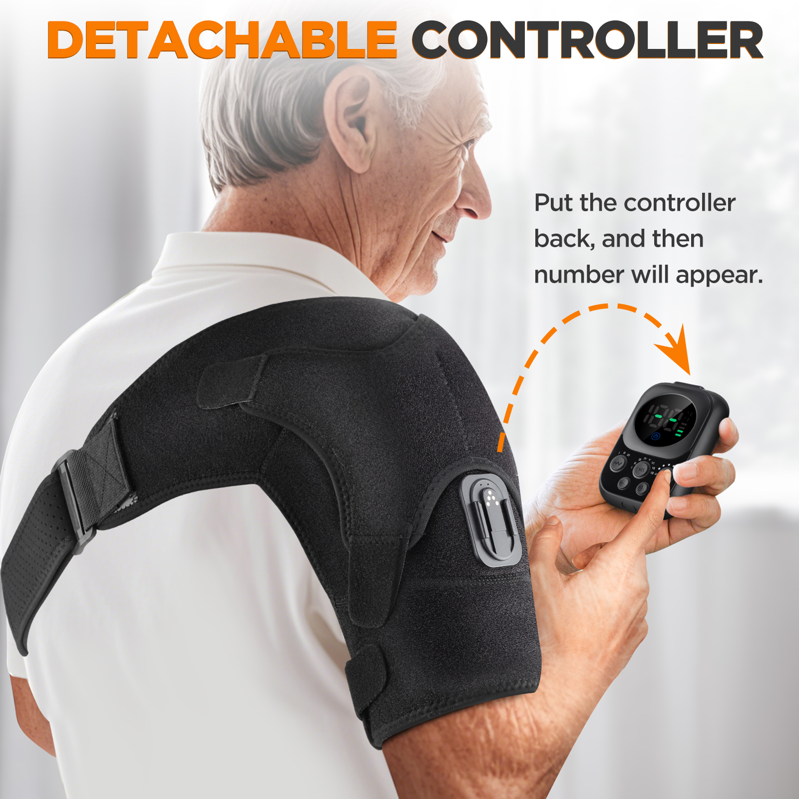 Shoulder Heating Pad Massage, Heated Shoulder Wrap with 8 Modes, 3 Speed Vibration, 6 Heat Levels, App Control, Detachable Controller, 5000mAh Battery for Relieve Shoulder Tension