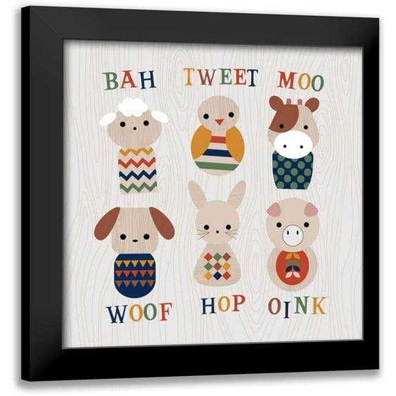 Robinson, Tamara 15x15 Black Modern Framed Museum Art Print Titled - Wooden Animals with Words