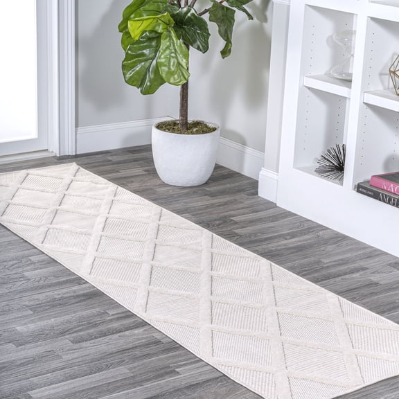JONATHAN Y IBIZA 2 x 8 Runner Rug, Salines Diamond Trellis - Ivory, IBZ101D-28