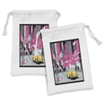 thumbnail image 1 of New York Fabric Pouch Set of 2, View of Manhattan and a Taxi Cab at Times Square, Small Drawstring Bag for Toiletries Masks and Favors, 9" x 6", Grey Teal Pink, by Ambesonne, 1 of 2