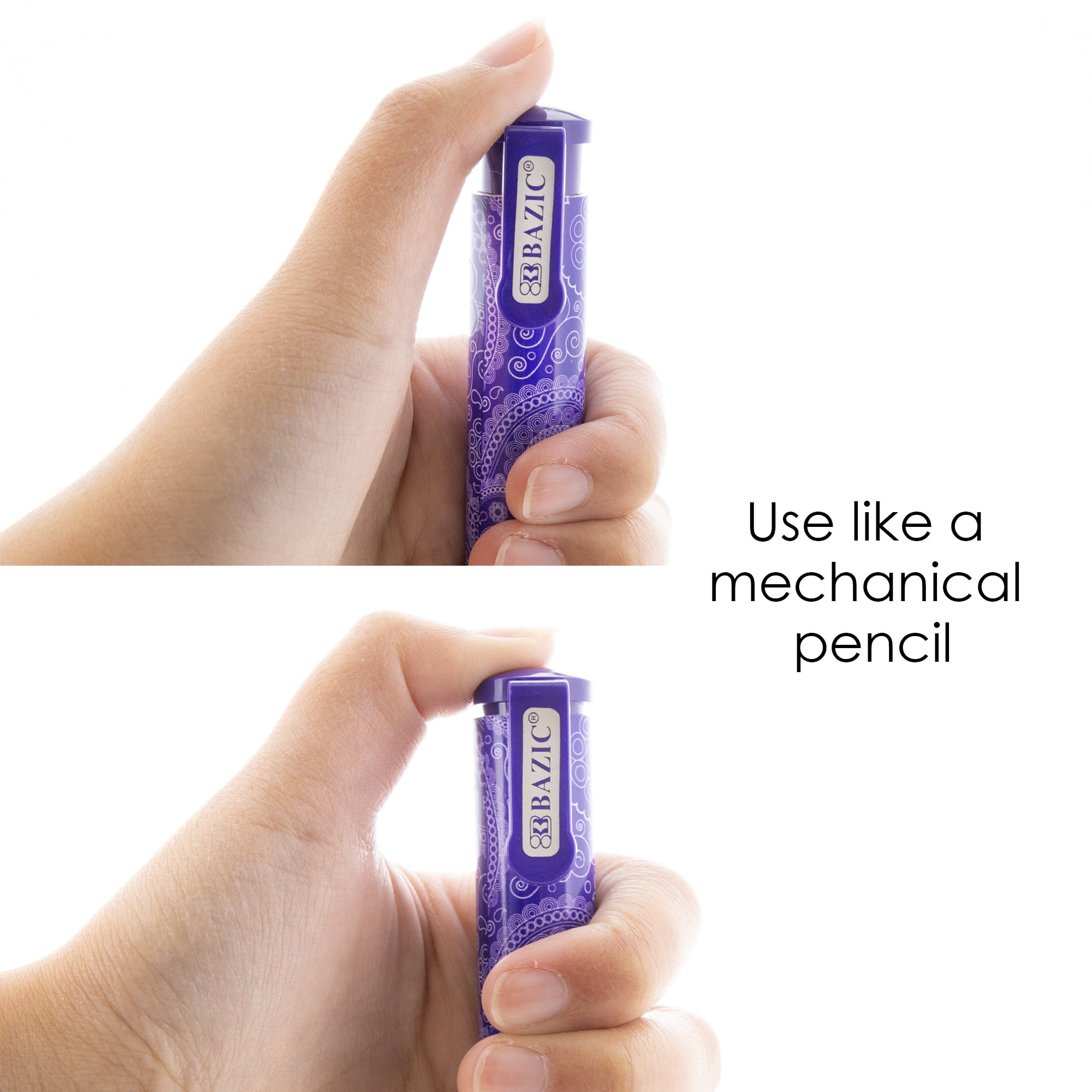 BAZIC Retractable Stick Erasers, Mechanical Pencil Eraser (2/Pack), 24-Packs