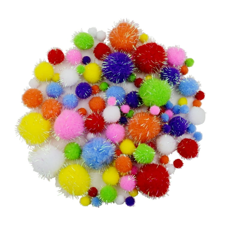 Hello Hobby Shimmer Multicolor Pom Poms, Neon Fuzzy Craft Supplies