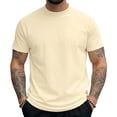 thumbnail image 3 of SGFCWSX Mens Short Sleeve T-Shirts, Solid Color Mock Neck Basic Casual Daily Tee for Men Beige Size L, 3 of 6