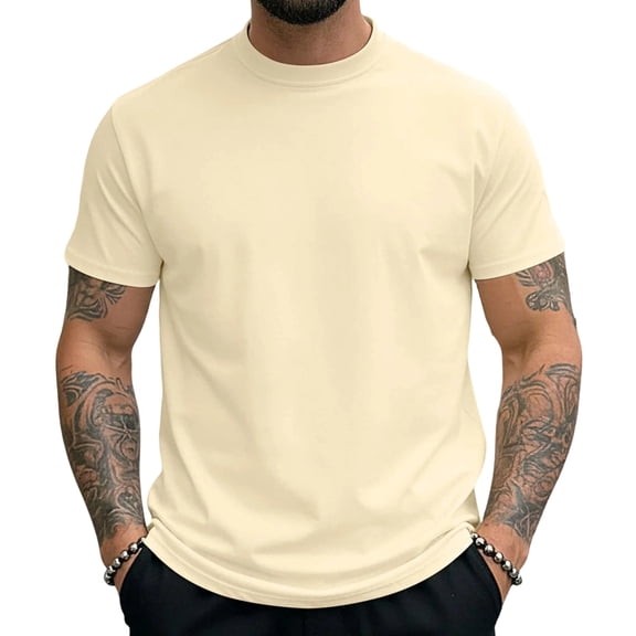 YUGYXL Men's Mock Neck Short Sleeve Shirts Soft Lightweight Tops Casual Basic T-Shirts Solid Slim Fit Pullover Tops Beige XXXL