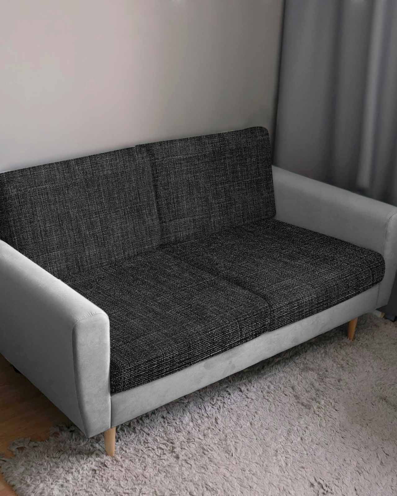 Black Burlap Texture Couch Cushion Covers Stretch, Washable Sofa Seat Covers Individual Seat Cushion Sofa Slipcovers Farmhouse Vintage Black Couch Cover Furniture Protector S-1PCS