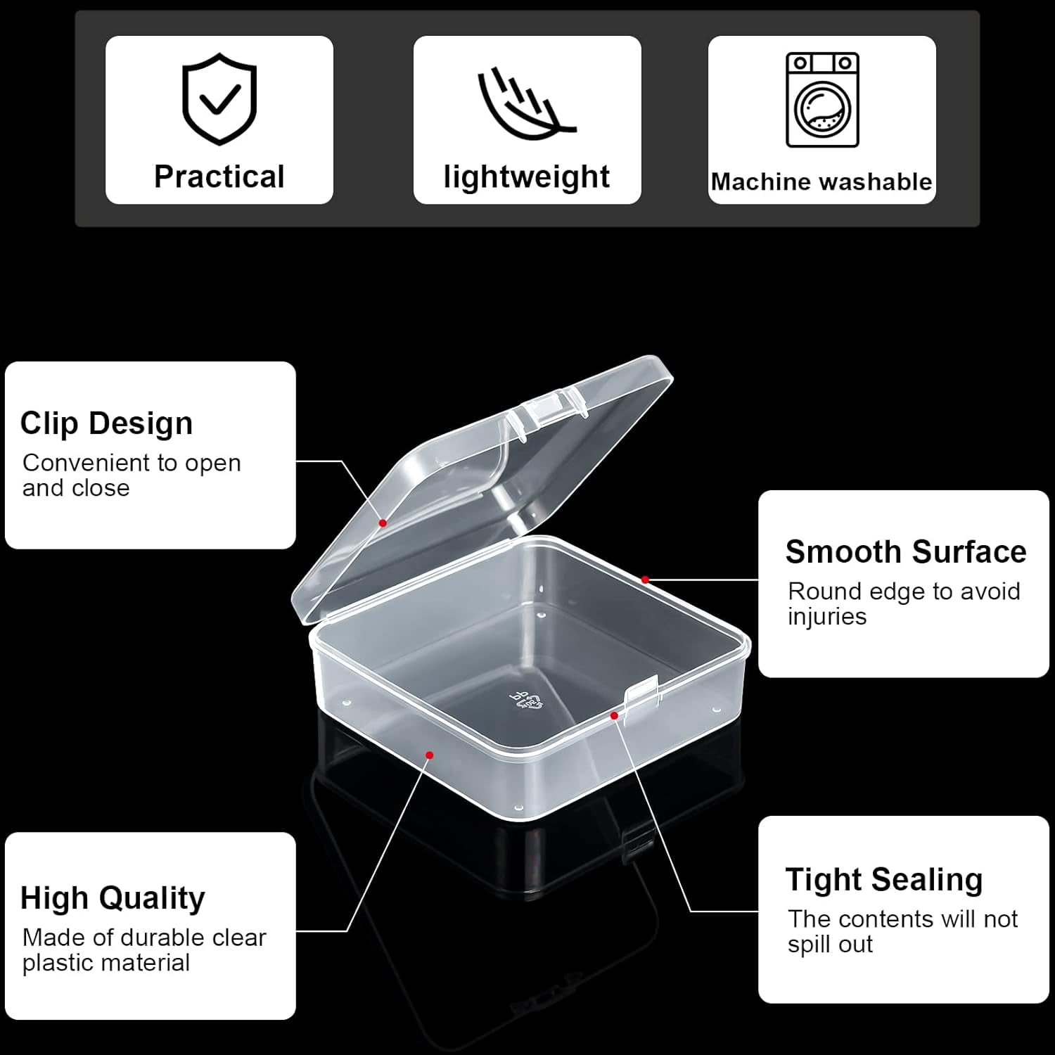 100 Pcs  Plastic Beads Storage Containers Box Small  Boxes with Hinged Lid Plastic   Square Arts Crafts Storage Organizers for Small Items(3.3 x 3.3 x 1.1 Inch)
