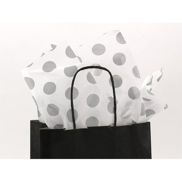 CleverDelights Metallic Silver Polka Dot Premium Tissue Paper - 100 Sheets - 20" x 30" - Gift Paper