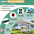 thumbnail image 6 of COBIZI 10x10 Pop Up Canopy with 1 Sidewall,Beach Tent with One Push Setup, 3 Adjustable Heights, Portable Garage,Outdoor Sun Shade for Events, Parties, Camping，Gazebo with COBIZI Cover Bag，Khaki, 6 of 10