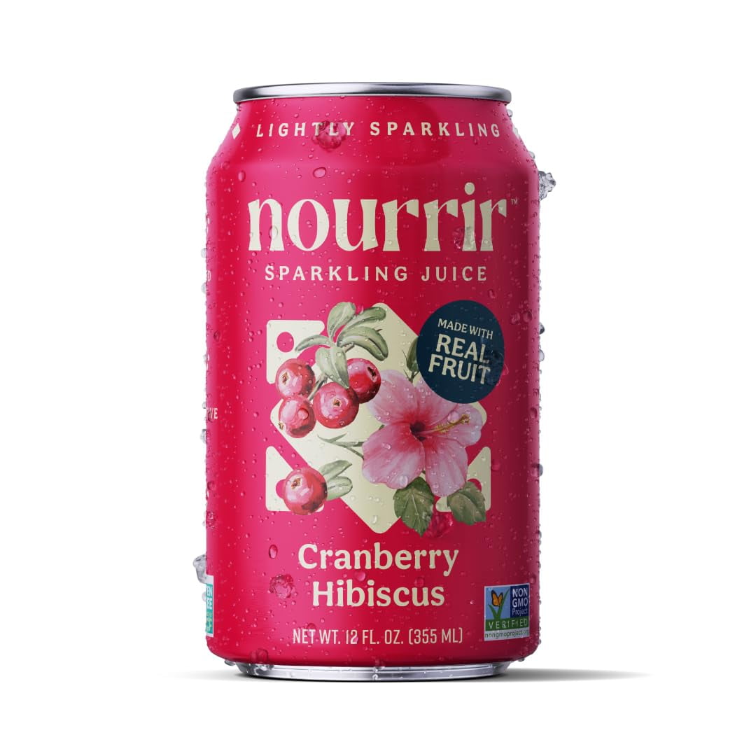 Nourrir Sparkling Cranberry Hibiscus Juice, Real Fruit, Bold Berries & Botanical Blend, Non-GMO, Gluten-Free, Non-Alcoholic, 90 cals, 0g Added Sugar 12 cans (12-Pack)