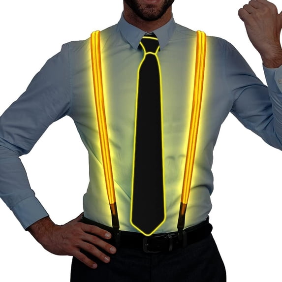 LINLIN LED Luminous Suspenders+LED Tie, Light Up LED Suspenders LED Light Up Bow Tie