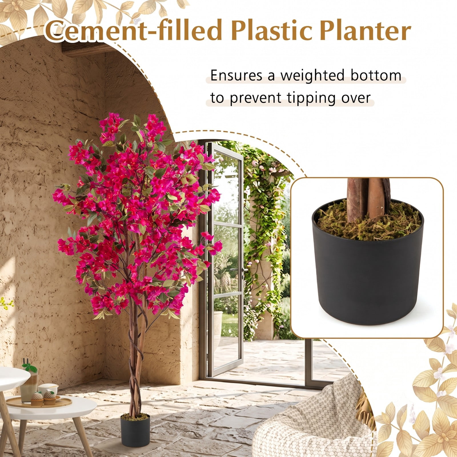 ALPULON 6 FT Artificial Bougainvillea Tree with 910 Flowers, Faux Silk Flowering Plant with Cement-Filled Planter, Realistic Fake Tree for Indoor Outdoor, Multicolor