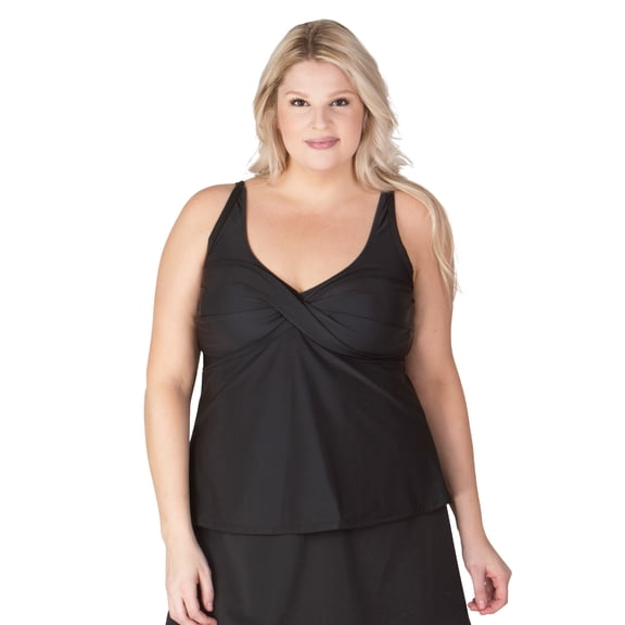 Black Twist Front Plus Size Swim Top - 24W