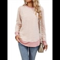 thumbnail image 3 of Sudadera de Mujer de Larga con Cuello Redondo y Rayas para Otoño. Rosa y XL, 3 of 10