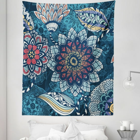 Flower Tapestry, Abstract Flower Design Colors Modern Inspirations Complex Style Nature Depiction, Fabric Wall Hanging Decor for Bedroom Living Room Dorm, 5 Sizes, Multicolor, by Ambesonne