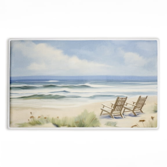 Stupell Industries Chair View on Serene Beach Printed Plush Bath Mat and Bath Rug, design by Kim Allen, 18"x30"