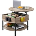 thumbnail image 4 of Round Lift Top Coffee Table with Hidden Compartment & Storage Shelf, 31'' Farmhouse Coffee Table Center Tables, 2-Tier Small Round Dining Table for Living Room Reception Room, Gray, 4 of 6