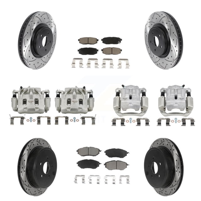 Transit Auto Front Rear Disc Brake Coated Caliper Drilled Slotted Rotors and Ceramic Pads Kit (10Pc) for Car Subaru Outback Legacy KCD-100227C