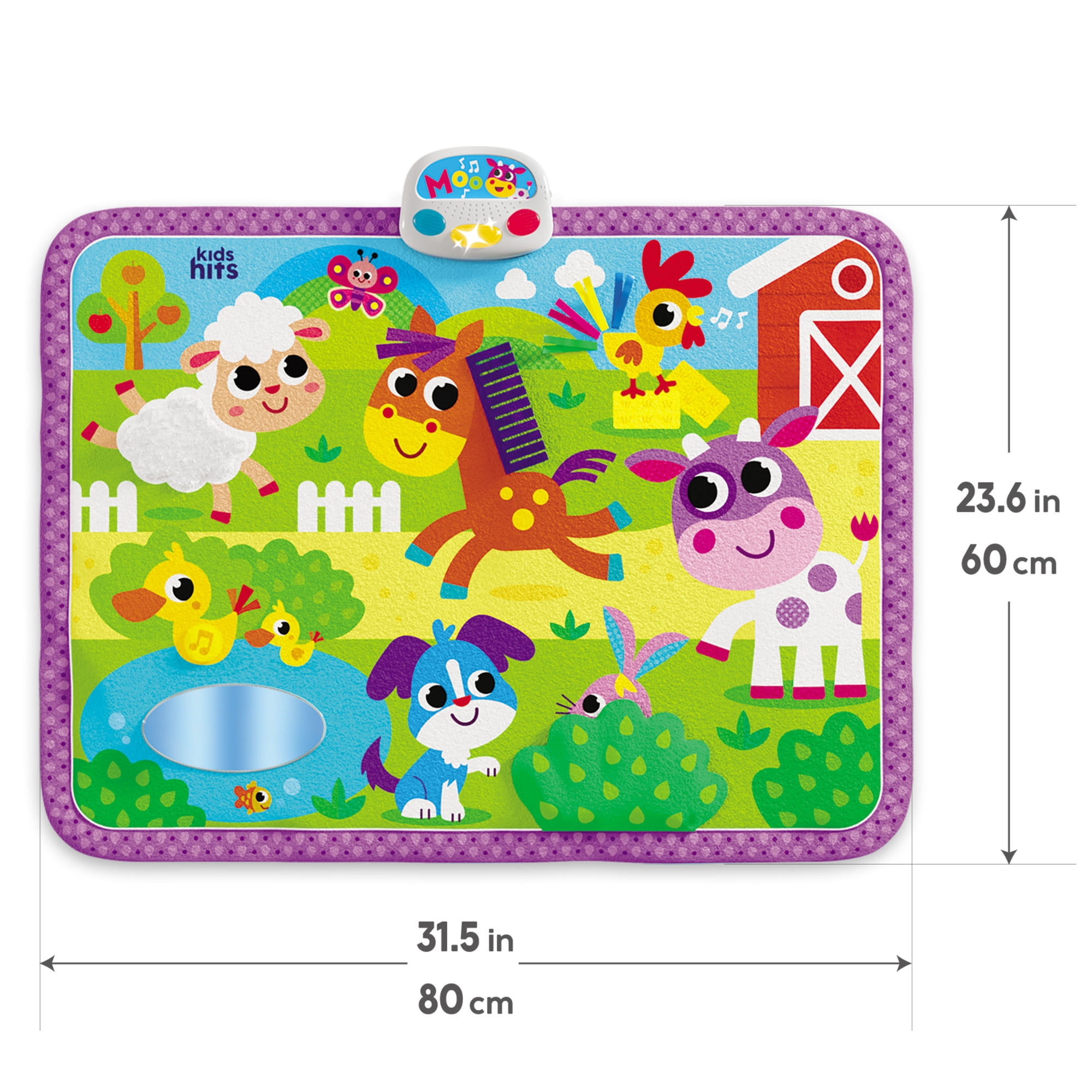Kids Hits: Touch & Play Mat - Farm Friends - 31.5x23.6" Sensory Floor Pad, Lights-Animal Sounds-Songs Module, Tactile Learning Toy, Baby-Toddler 6Mo+