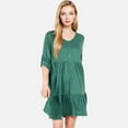 thumbnail image 2 of Women's V-Neck Button-Front Babydoll Dress with 3/4 Sleeves and Tiered Ruffle Hem - Medium, Green, 2 of 7