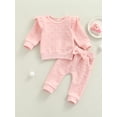 thumbnail image 2 of xiaxaixu Kids Solid Color O-Neck Long Sleeve Ruffle Tops+ Bowknot Trousers, 2 of 9