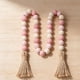 thumbnail image 5 of Cuentas bohemias de oración con borlas y cuentas de madera chic de 100 cm y detalles de cuerda de yute Rosa, 5 of 6