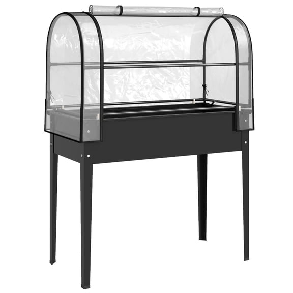 Alvantor Black 40' L x 20' M x 54' H Elevated Raised Planter with Flip-Up Greenhouse Cover