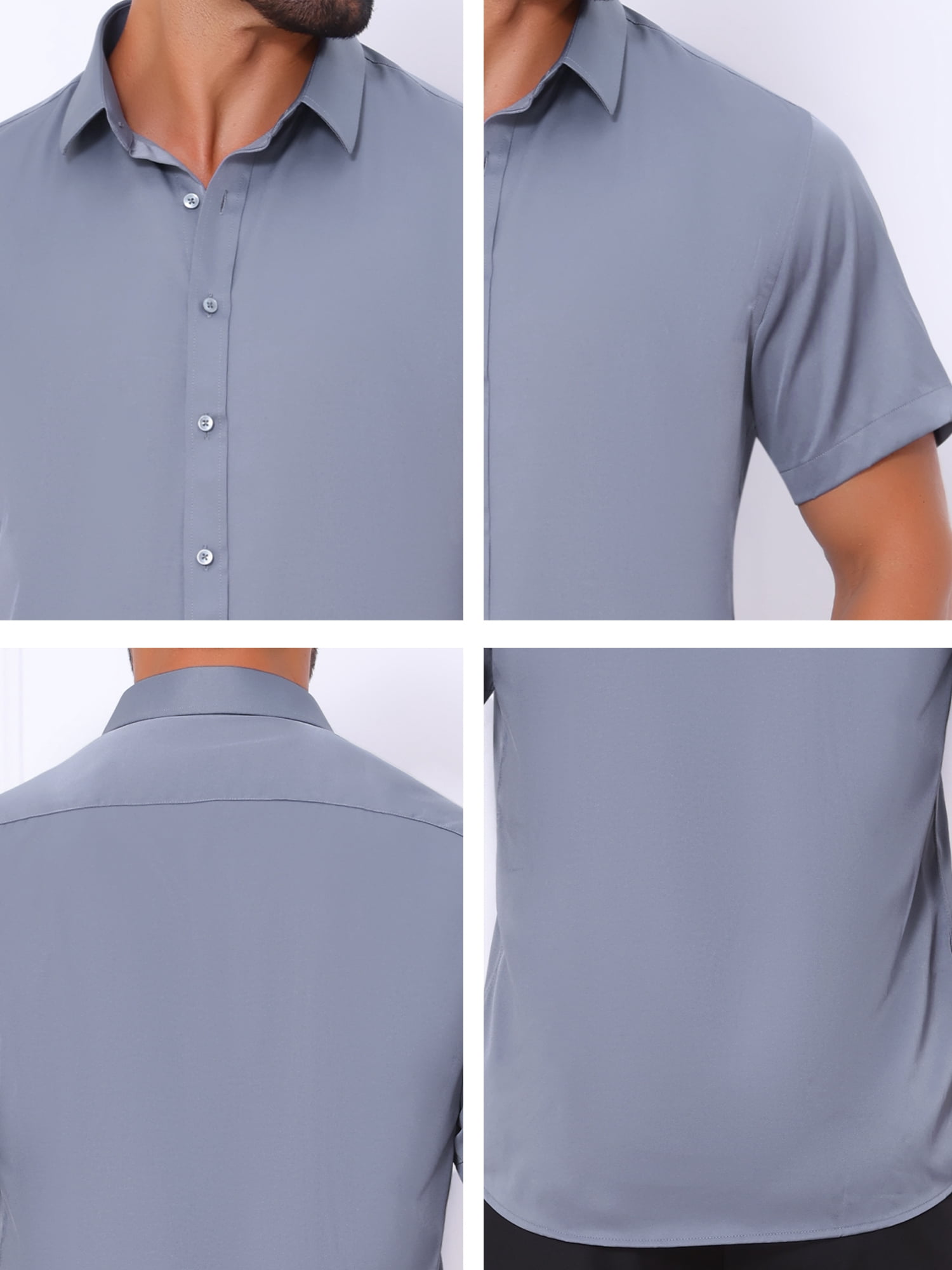 Unique Bargains Men's Short Sleeve Lightweight Business Formal Button Down Shirt S Gray