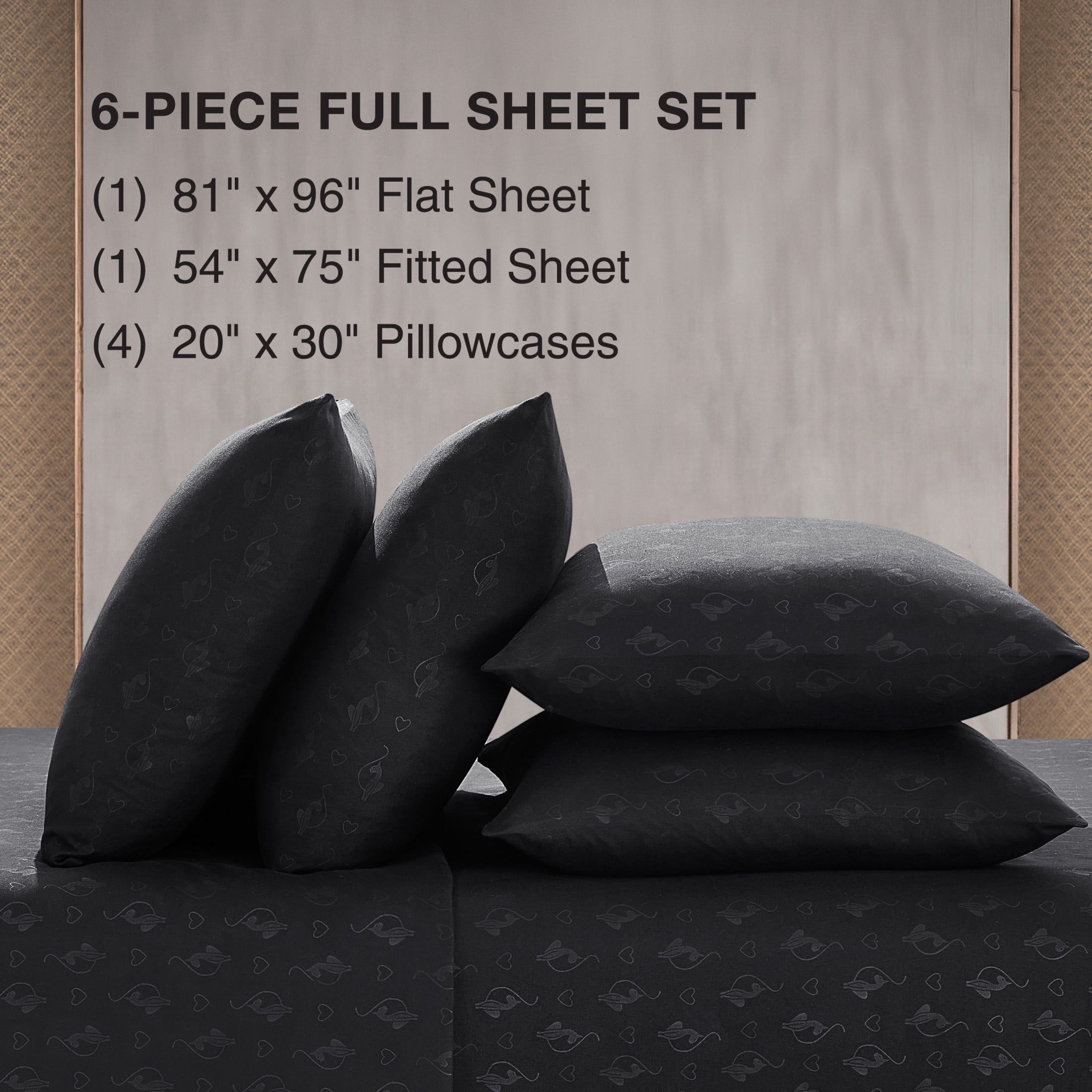 Baby Phat Embossed Microfiber Sheet Sets With Extra Pillowcases, 6-Piece Full, Black