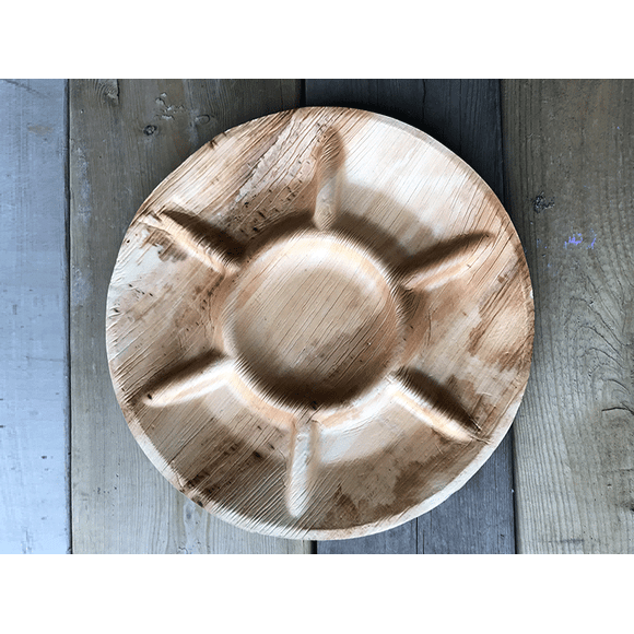 10”or12” Round compartment Platter|Bio Mart Leaf Plate|100% Natural|Eco-friendly|Heavy Duty & Re-usable Backyard Compostable|Disposable|Biodegradable|Theme Party, Wedding|Pack of 10, 50 or 100