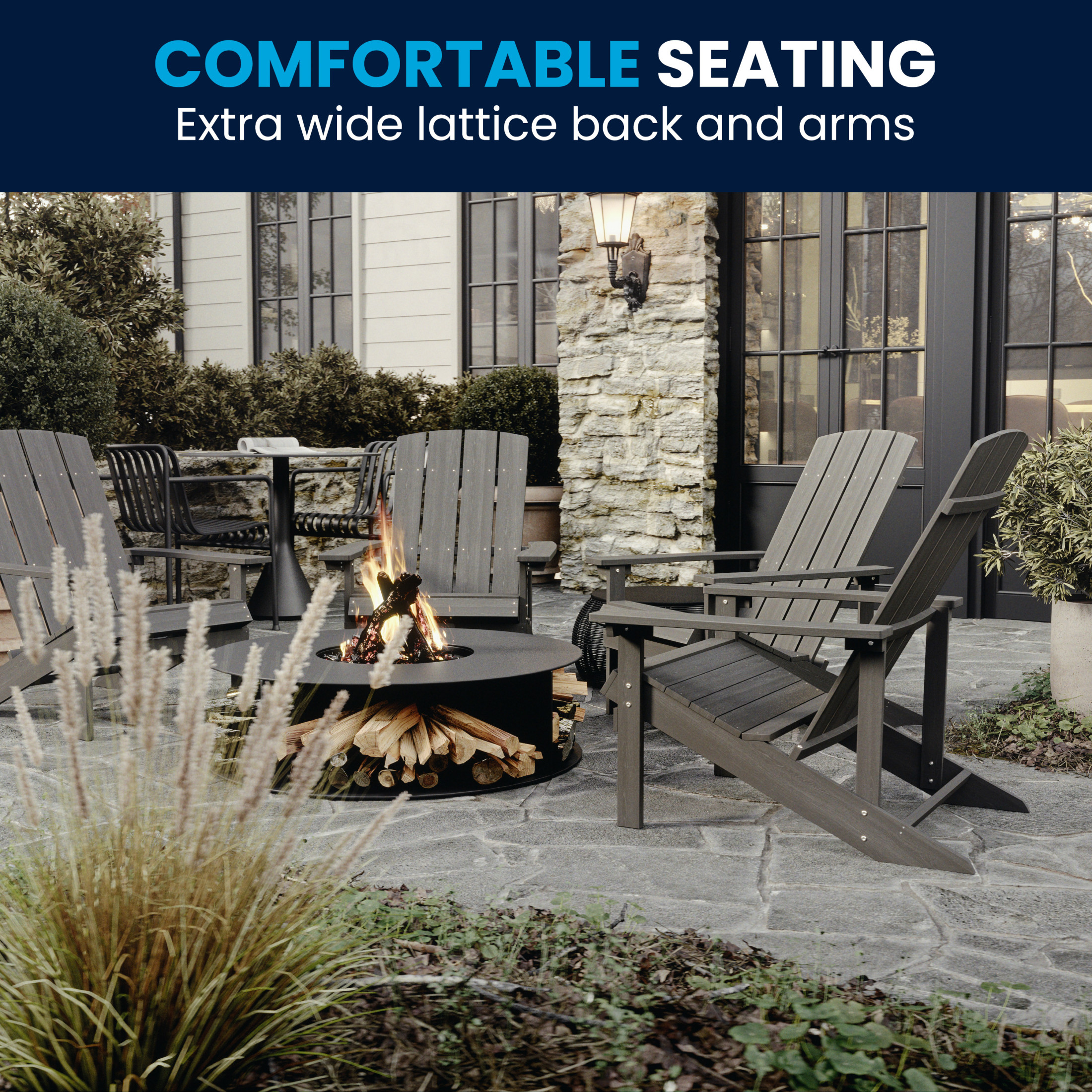 Flash Furniture Charlestown Indoor/Outdoor All Weather Faux Wood Adirondack Chair, Gray
