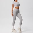 thumbnail image 2 of Afdoent Workout Sets For Women Solid Color Breathable Yoga Workout Running Gym Fitness Short Sleeve High Waisted Leggings 2 Piece Outfit Active Wear, 2 of 5