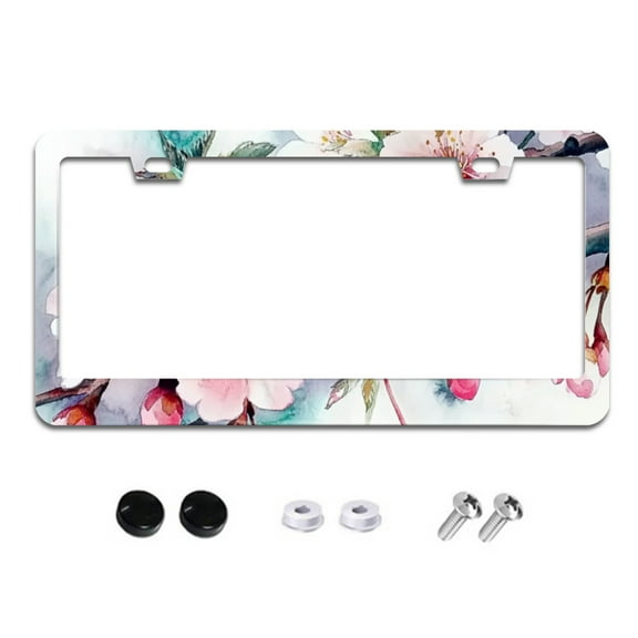 Cherry Blossom Branches License Plate Frames for Women Men Car Plate Holder Cover Metal Tag Aluminum Car Accessories Front Rear Plate Decor