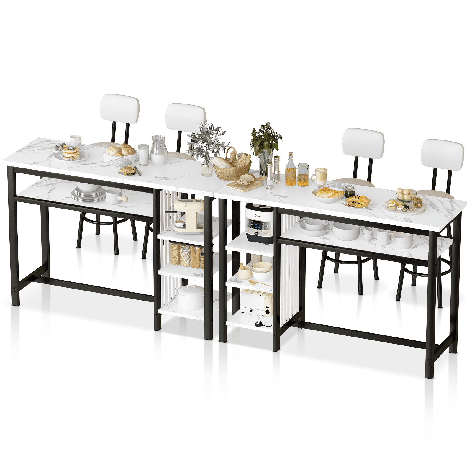 BAXLUXE Bar Table and Chairs Set for 2,Small Dining Table with Storage,Faux Marble High Kitchen Bar Table Breakfast Nook Set Eating Table, White