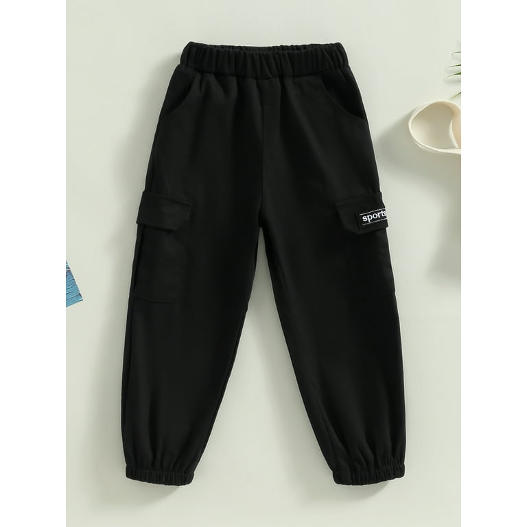 Coduop Kids Boys Girls Cargo Pants Casual Elastic Waist Flap Pocket Joggers Sweatpants Long Trouser