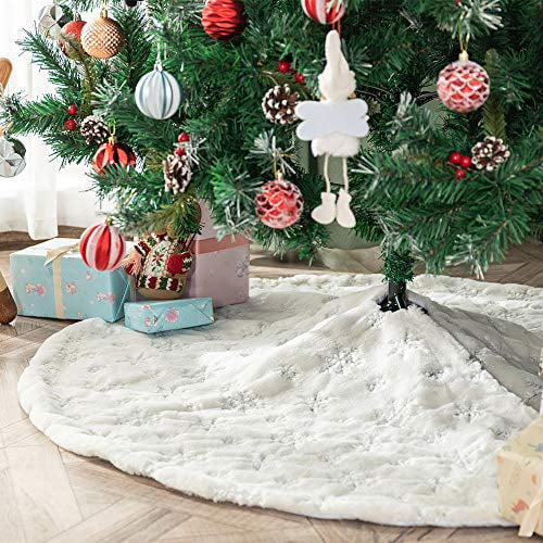 Christmas Tree Skirt 35 Inch Luxury White Fluffy Xmas Tree Skirt Christmas Tree Base Cover Decorations Ornaments for Xmas New Year Party Holiday Home Decorations