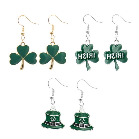 OUNONA 3Pairs St. Patrick's Day Women Earrings Fresh Style Oil Drop Ear Pendants Green
