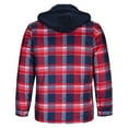 thumbnail image 4 of Men's Checkered Print Fleece Hooded Jacket, Button Pocket Fake Two-Piece Long Sleeve Coat for Winter, 4 of 6