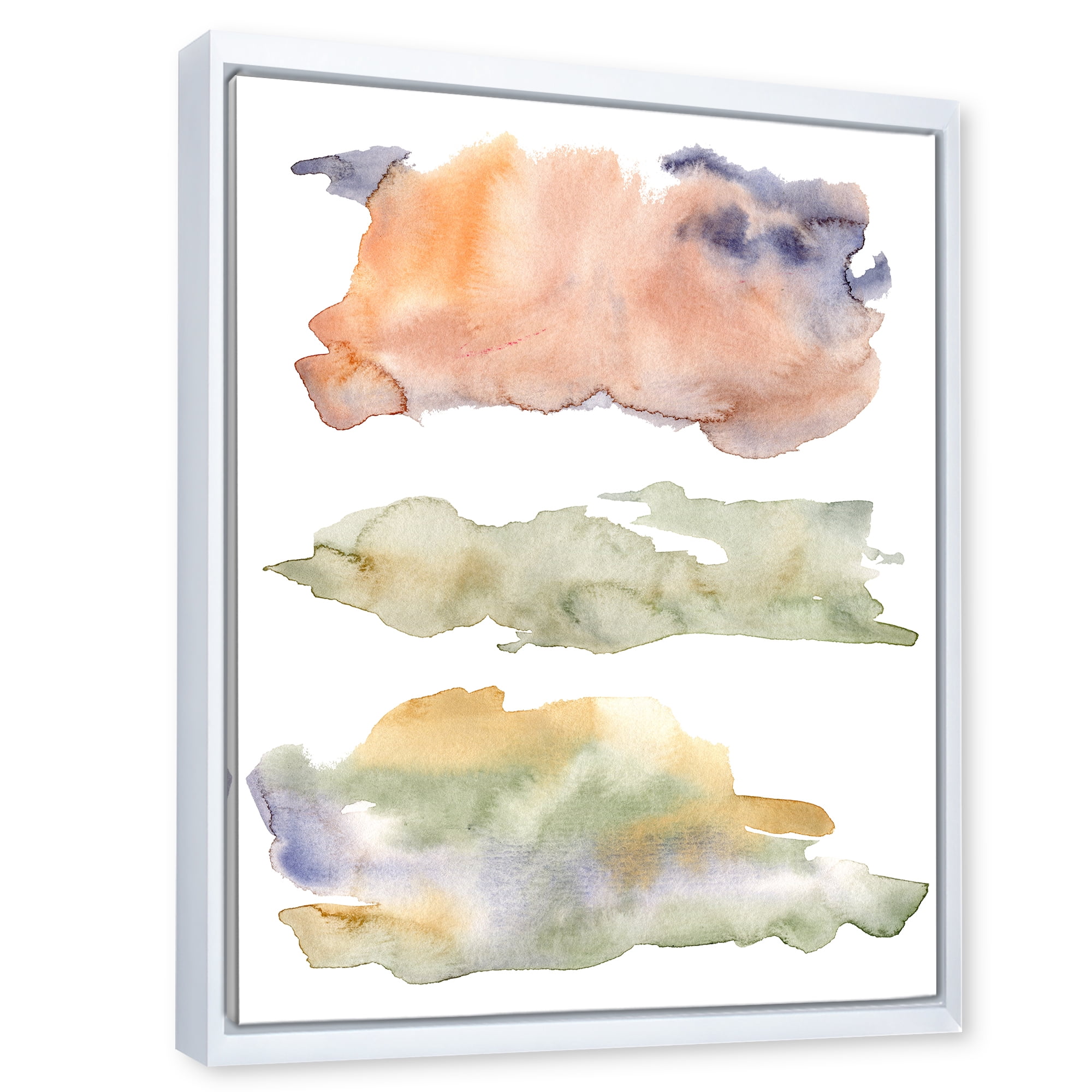 Designart 'Abstract Orange Blue and Beige Green Clouds' Modern Framed Canvas Wall Art Print