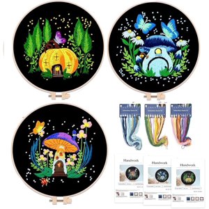 VETPW Embroidery Kit for Beginners, Mushroom House Set