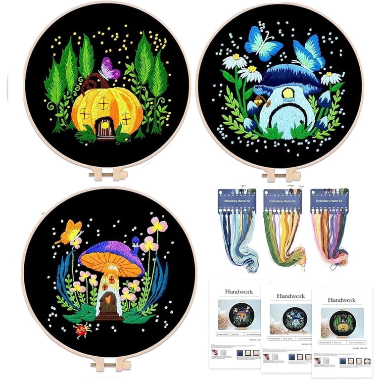 VETPW Embroidery Kit for Beginners, Mushroom House Set photo 1