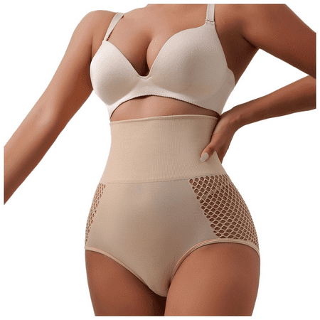 Fulorrnie High Waisted Panties Tummy Control Briefs Seamless Lift Shape Mesh Stretch No Show Coverage Breathable Waistband Underwear for Women  Light Yellow  L