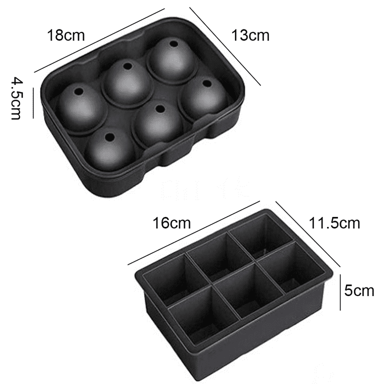 Ice Cube Tray, Large Square Ice Tray and Sphere Ice Ball Maker with Lid for  Whiskey, Reusable and BPA Free (Silicone Ice Cube Molds Set of 2)