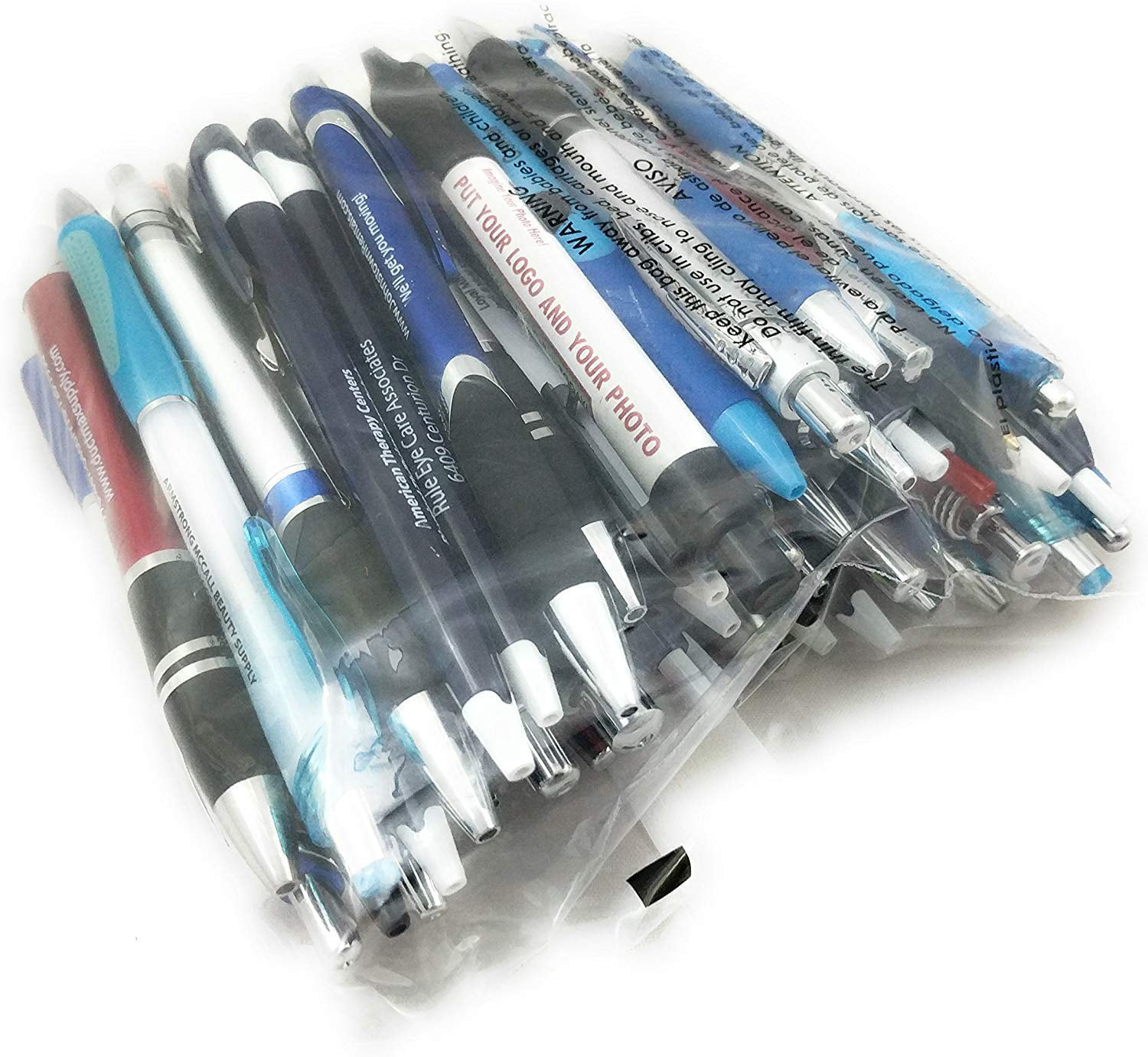 50 Wholesale Lot Misprint Ink Pens 3 COLOR "Clicker" Type Pens Red Black Blue 