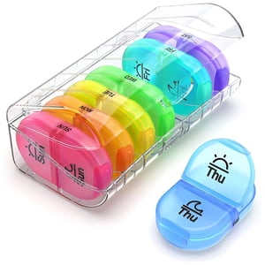 Kurtrusly 7 Jours Pill Organizer Pills Box Personal Medical Organizers Splitter Dispenser pour Comprimé Supplément à l'huile de poisson pour adulte