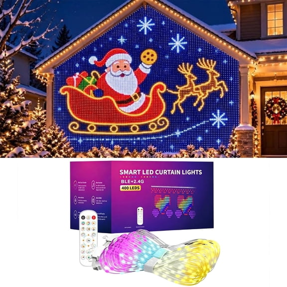 Smart LED Curtain Lights with APP Remote Control DIY Pattern Music Sync Dynamic Fairy Curtain String Lights for Christmas Halloween Indoor Outdoor Backdrop Decoration