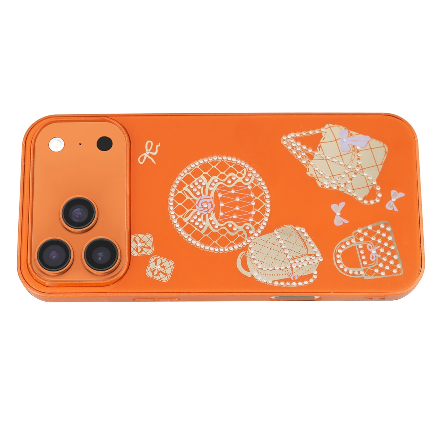 Shiny Rhinestone Phone Case with Designer Bag Style for iPhone 17 Pro Max - Orange